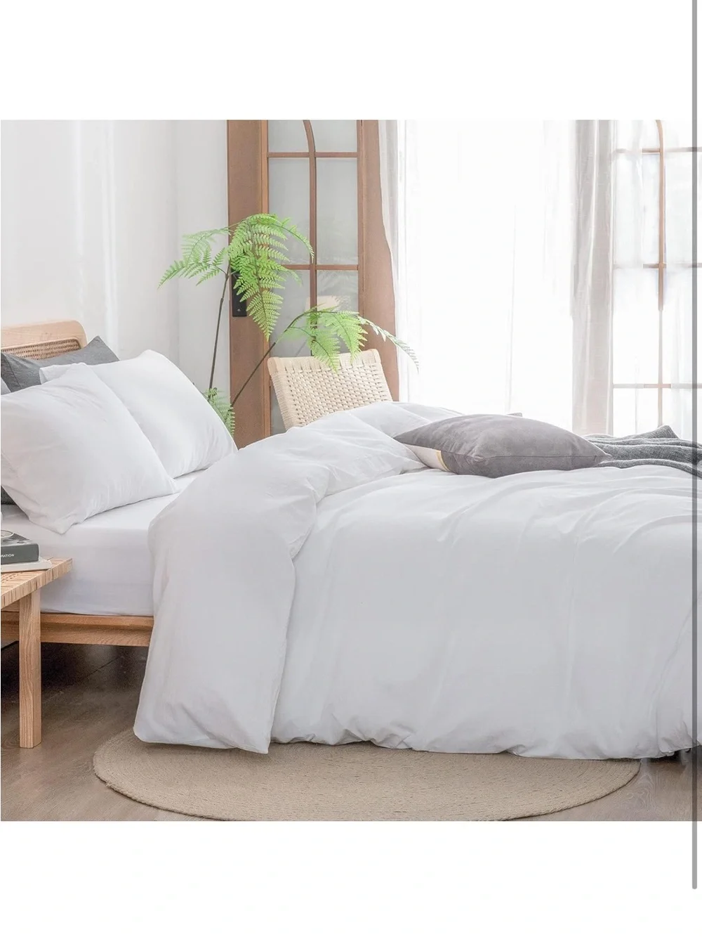 NEW BESTOUCH Duvet Cover Set 100% Washed Cotton. Linen Feel. Super Soft. White